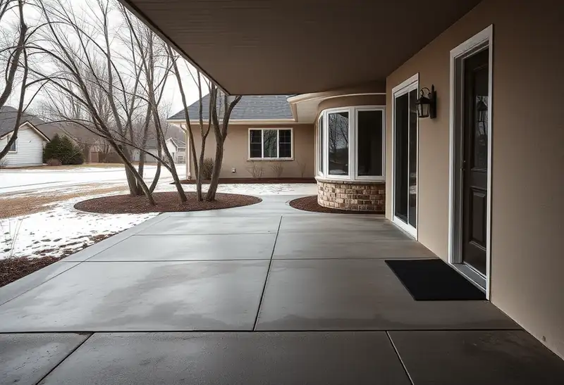 Illustration of poured concrete driveway beside a house in a 1953-era home
