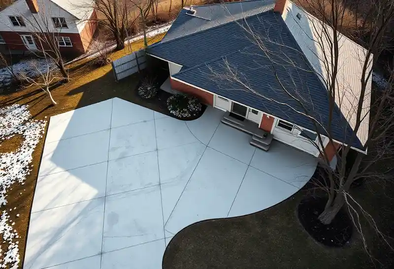 Illustration of poured concrete driveway beside a house in a 1953-era home