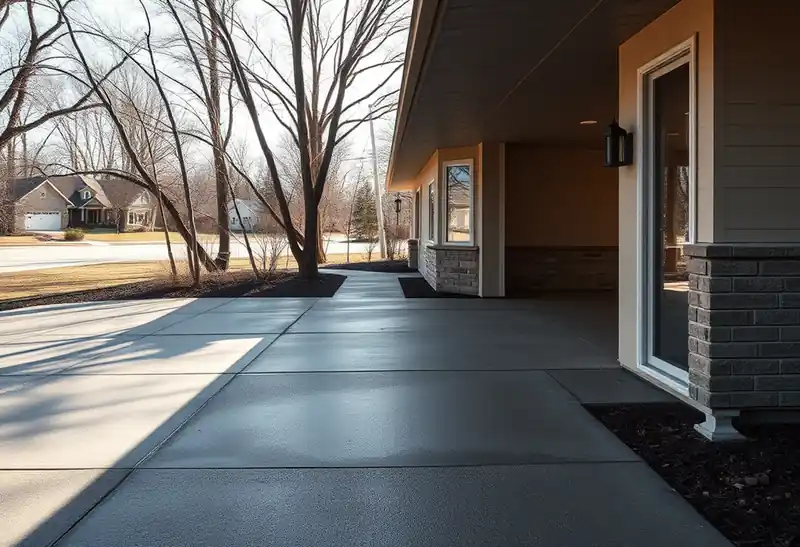 Illustration of poured concrete driveway beside a house in a 1953-era home