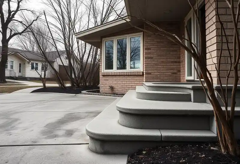 Illustration of poured concrete driveway beside a house in a 1953-era home