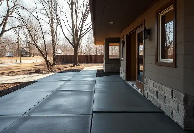 Illustration of poured concrete driveway beside a house in a 1953-era home